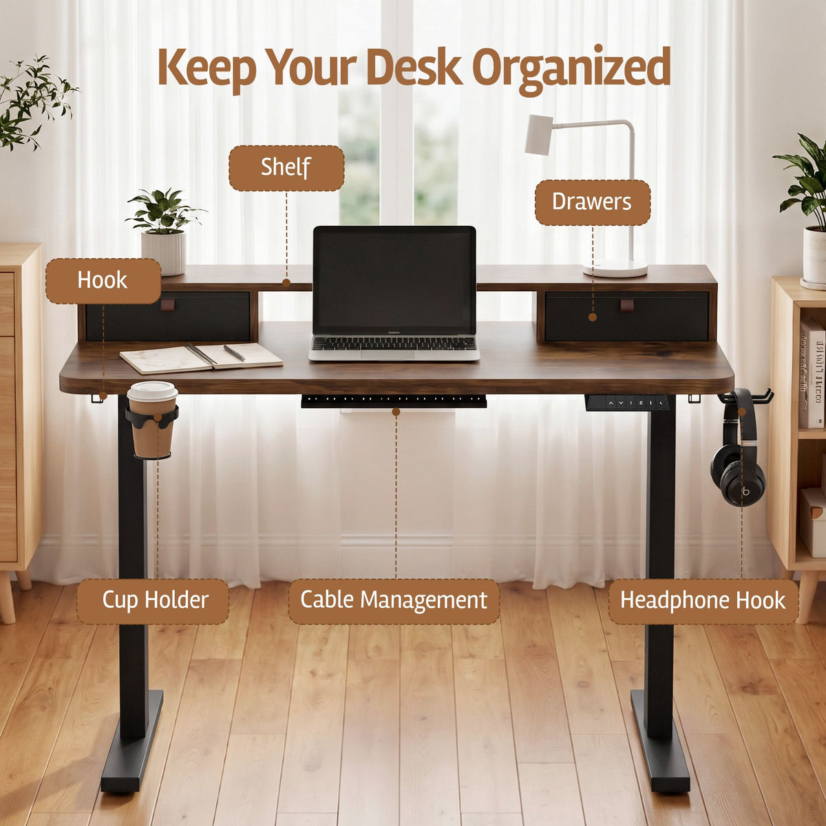TWSC Electric Standing Desk Height Adjustable Home Office 120cm Rustic Brown