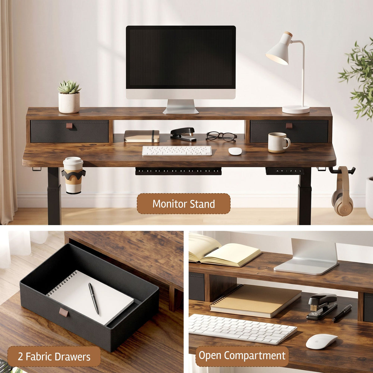 TWSC Electric Standing Desk Height Adjustable Home Office 120cm Rustic Brown