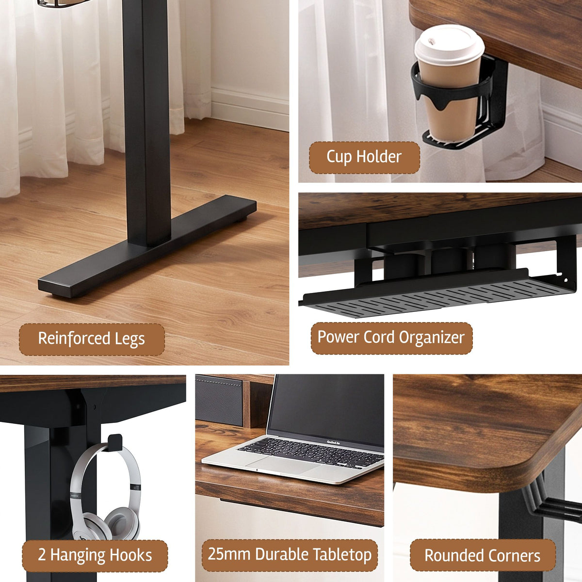 TWSC Electric Standing Desk Height Adjustable Home Office 120cm Rustic Brown