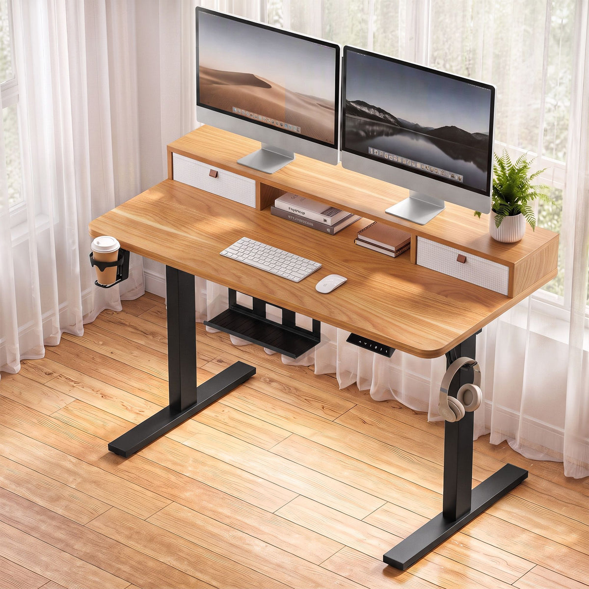 TWSC Electric Standing Desk Height Adjustable Home Office 120cm Oak