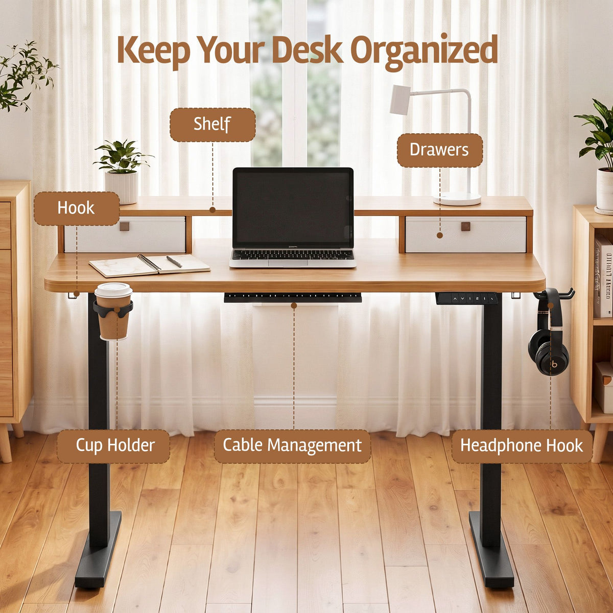 TWSC Electric Standing Desk Height Adjustable Home Office 120cm Oak