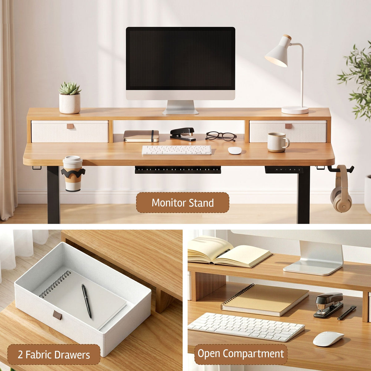 TWSC Electric Standing Desk Height Adjustable Home Office 120cm Oak