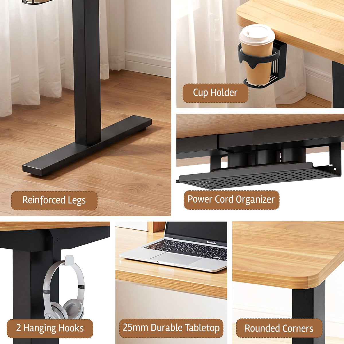 TWSC Electric Standing Desk Height Adjustable Home Office 120cm Oak