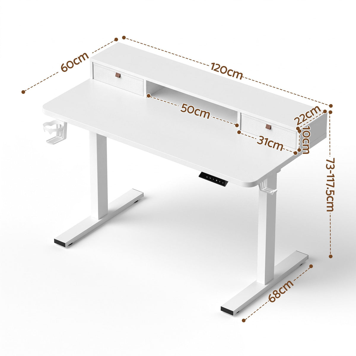 TWSC Electric Standing Desk Height Adjustable Home Office 120cm White