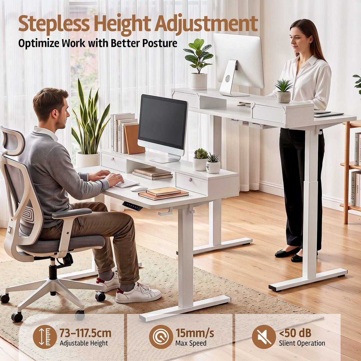 TWSC Electric Standing Desk Height Adjustable Home Office 120cm White