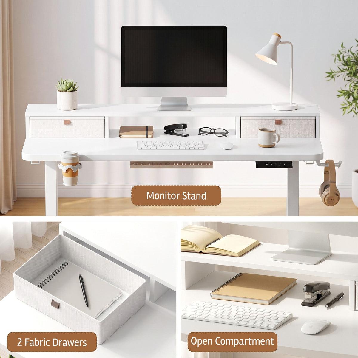 TWSC Electric Standing Desk Height Adjustable Home Office 120cm White