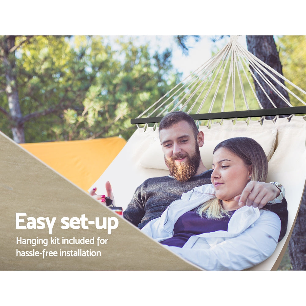 Hammock Bed – Portable 2-Person with Pillow, Cotton-Polyester Blend