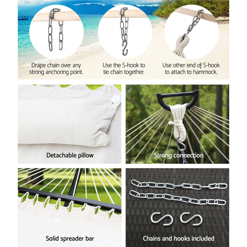 Hammock Bed – Portable 2-Person with Pillow, Cotton-Polyester Blend