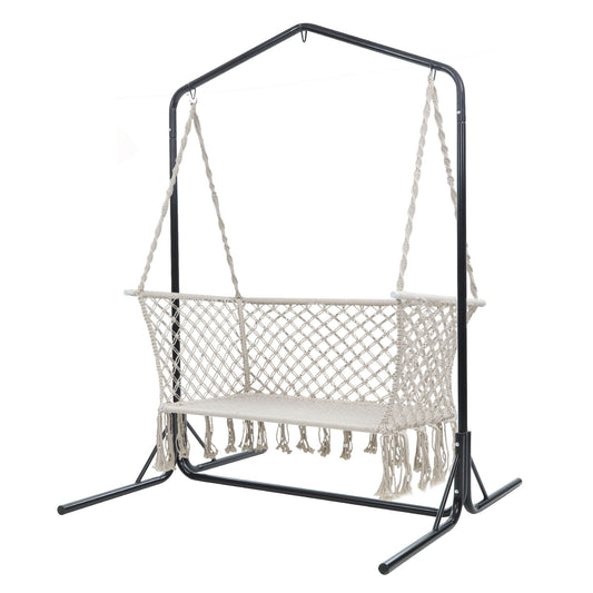 Hammock Chair with Stand – Handmade Macrame, 2-Seater Cream