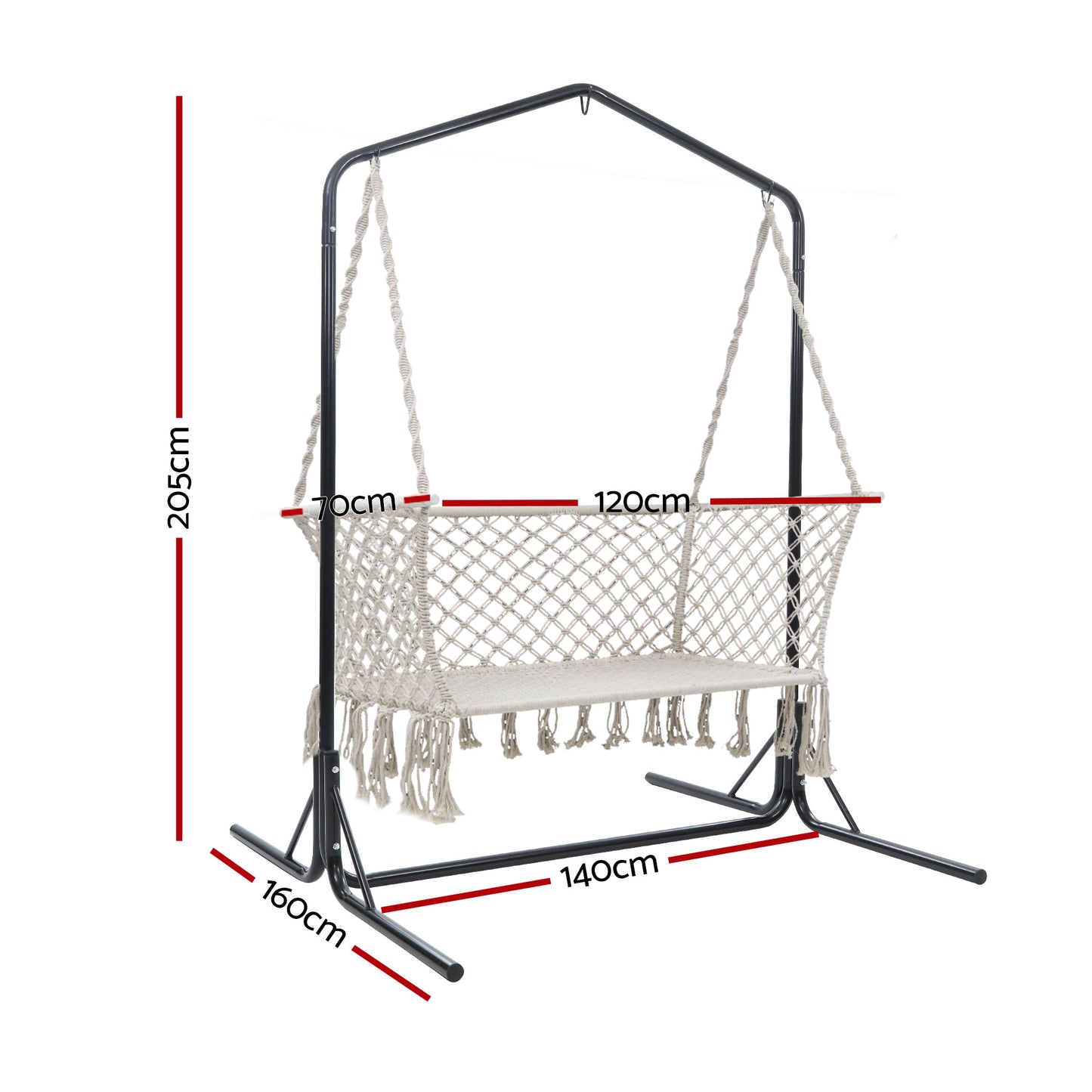 Hammock Chair with Stand – Handmade Macrame, 2-Seater Cream