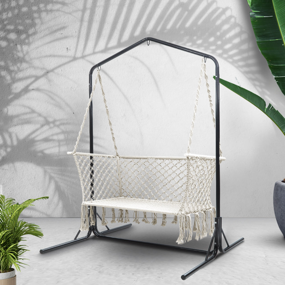 Hammock Chair with Stand – Handmade Macrame, 2-Seater Cream