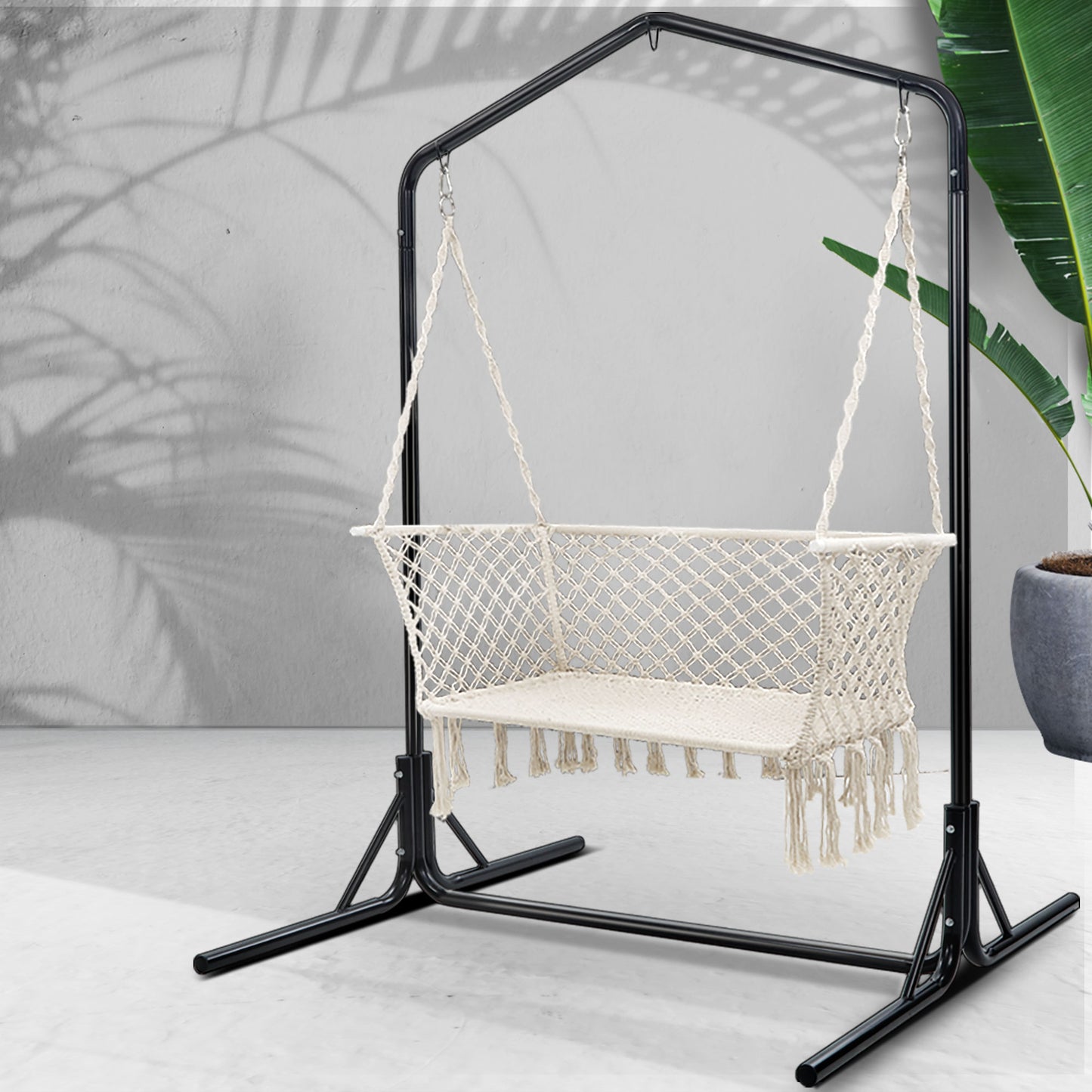 Hammock Chair with Stand – Handmade Macrame, 2-Seater Cream