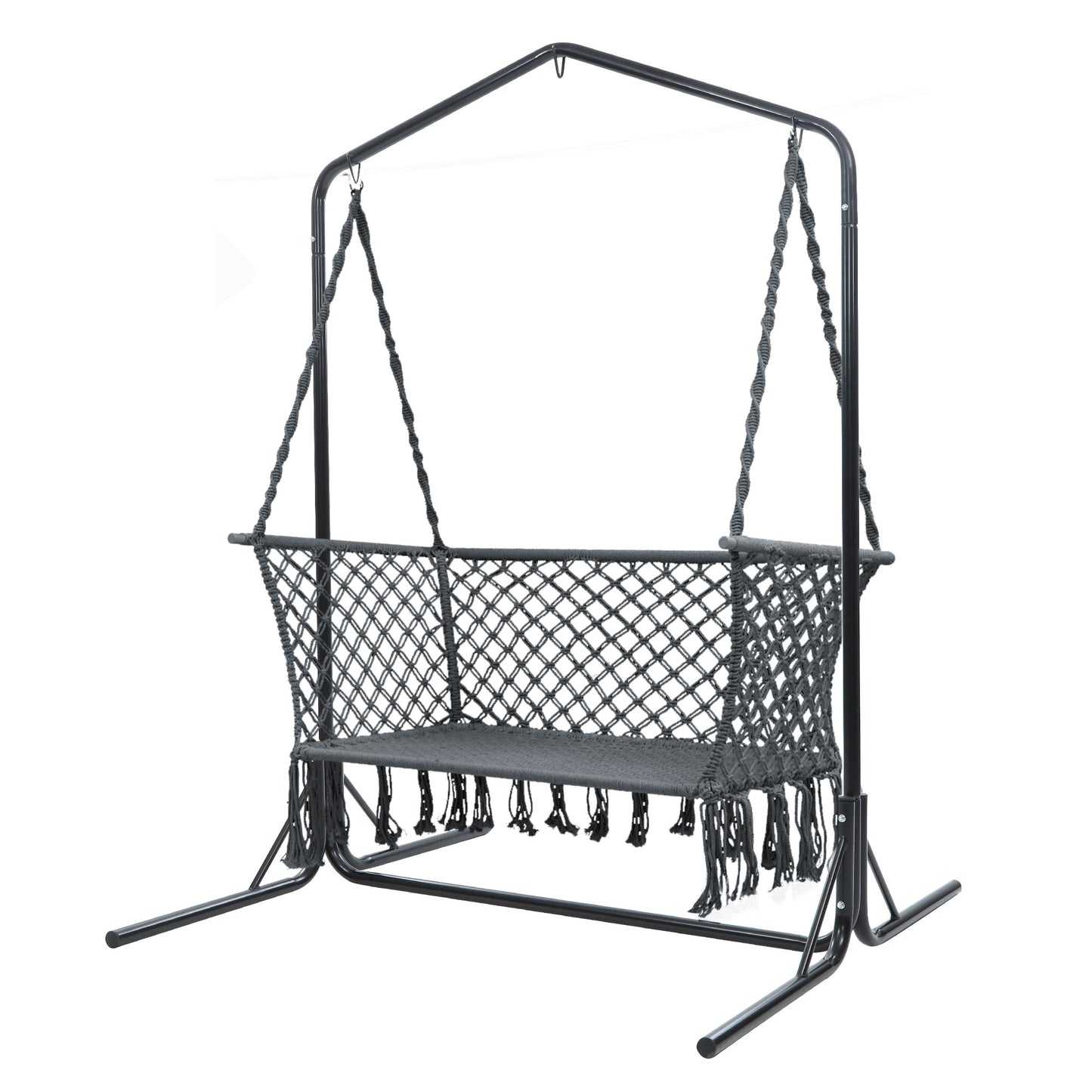Hammock Chair with Stand – Handmade Macrame, 2-Seater Grey