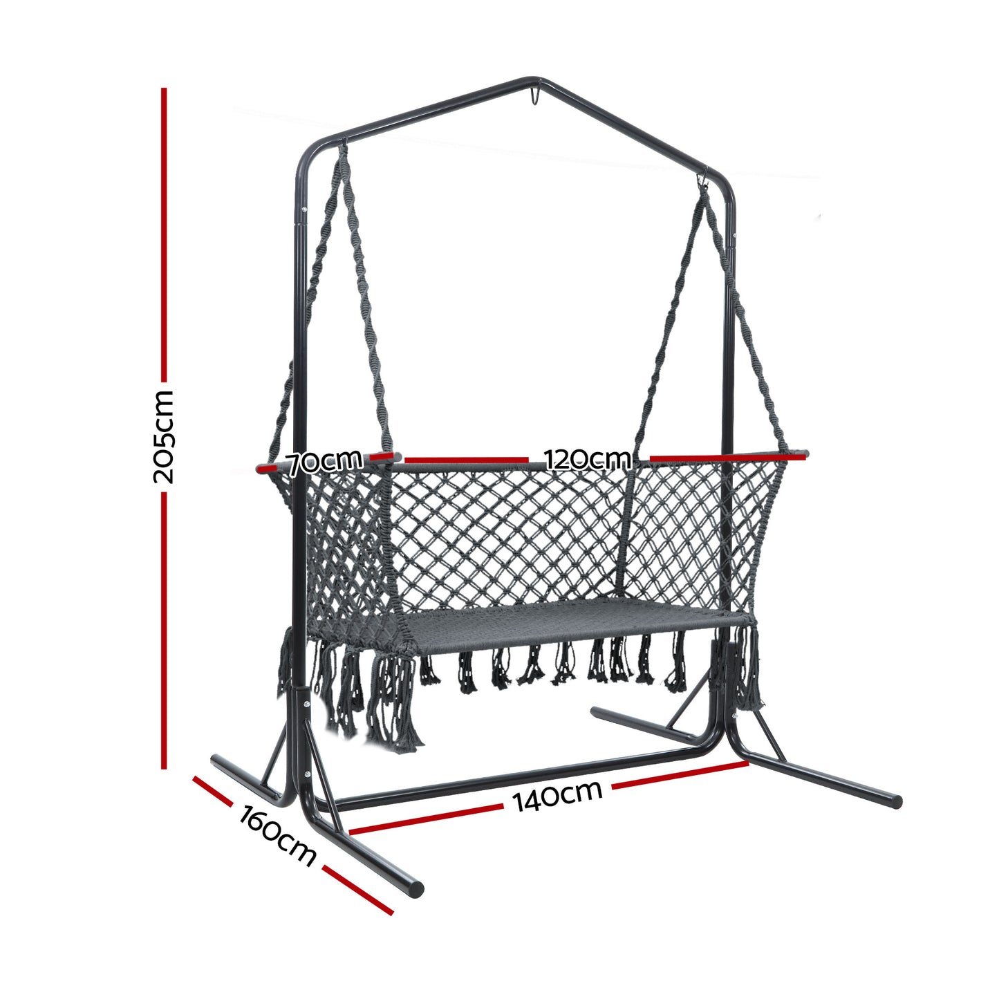Hammock Chair with Stand – Handmade Macrame, 2-Seater Grey