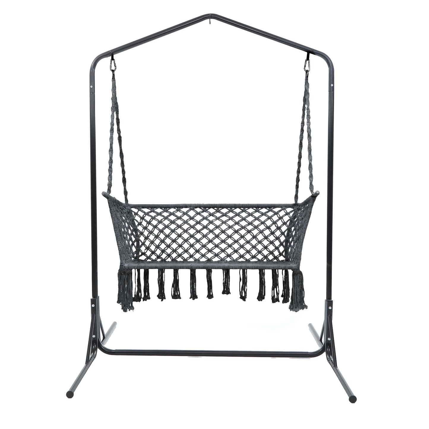 Hammock Chair with Stand – Handmade Macrame, 2-Seater Grey