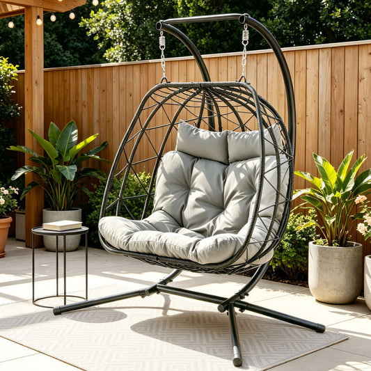 TWSC Outdoor Swing Chair 2 Seater with Stand Cushion Rattan Patio Furniture