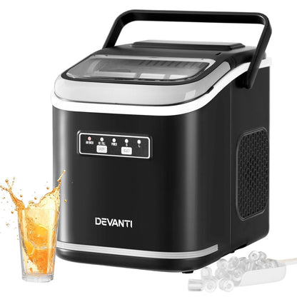 Devanti Ice Maker Machine Portable 12kg Countertop w/Self Cleaning 1.3L Black