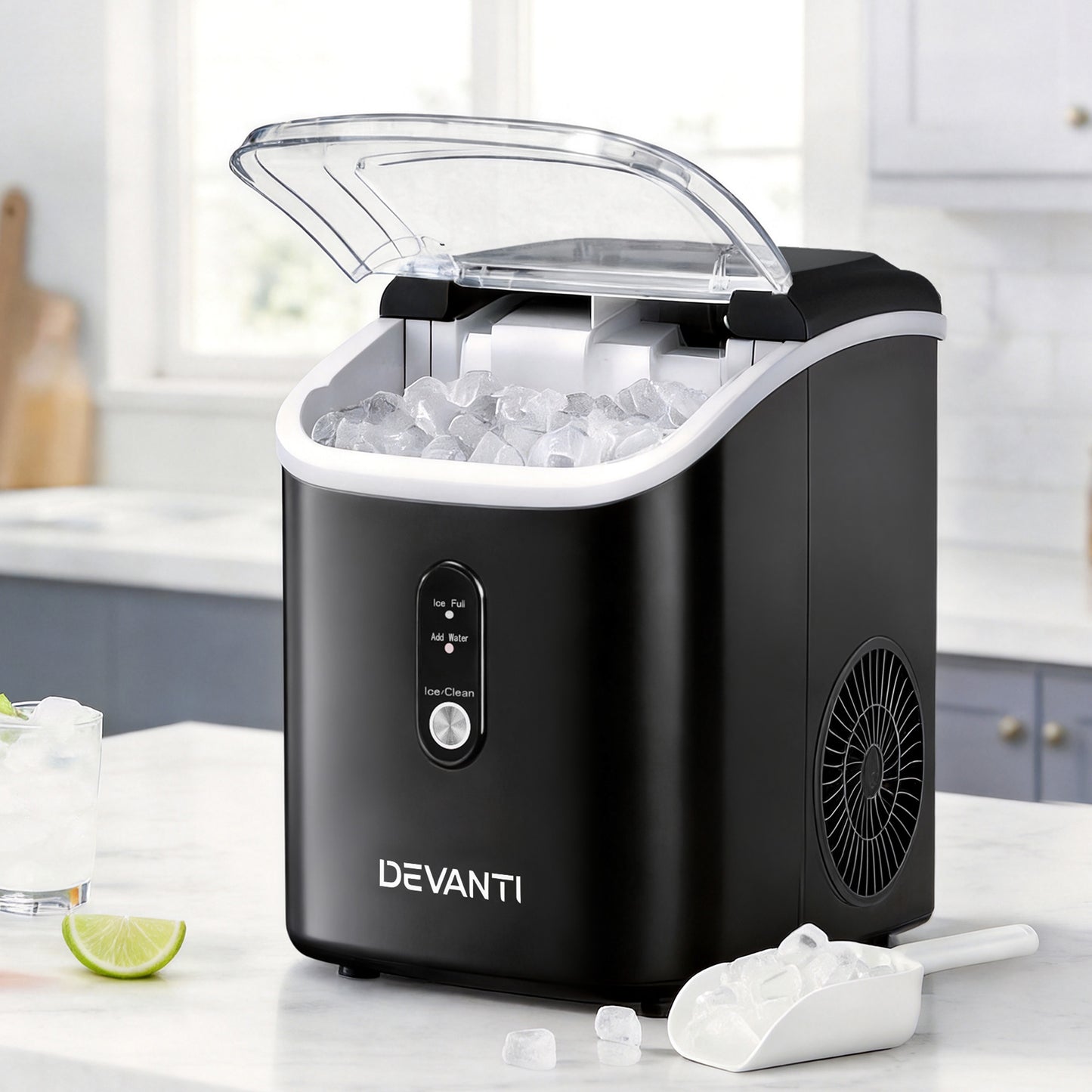 Devanti Nugget Ice Maker – 15kg Daily Capacity, Compact Black Design
