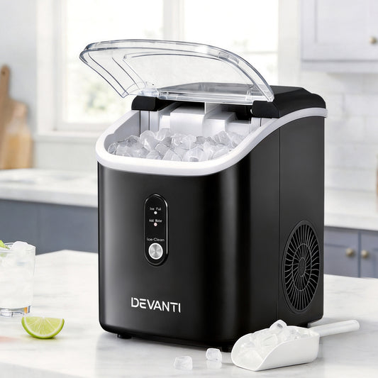 Devanti Nugget Ice Maker – 15kg Daily Capacity, Compact Black Design