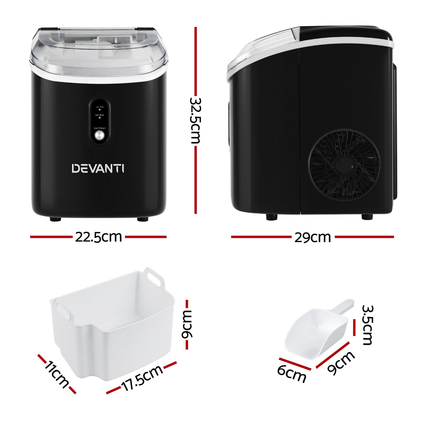 Devanti Nugget Ice Maker – 15kg Daily Capacity, Compact Black Design