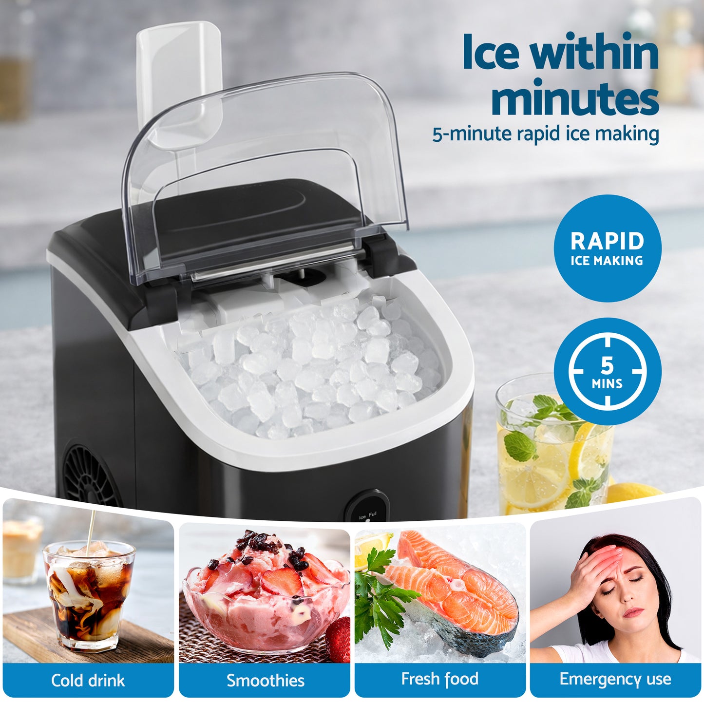 Devanti Nugget Ice Maker – 15kg Daily Capacity, Compact Black Design