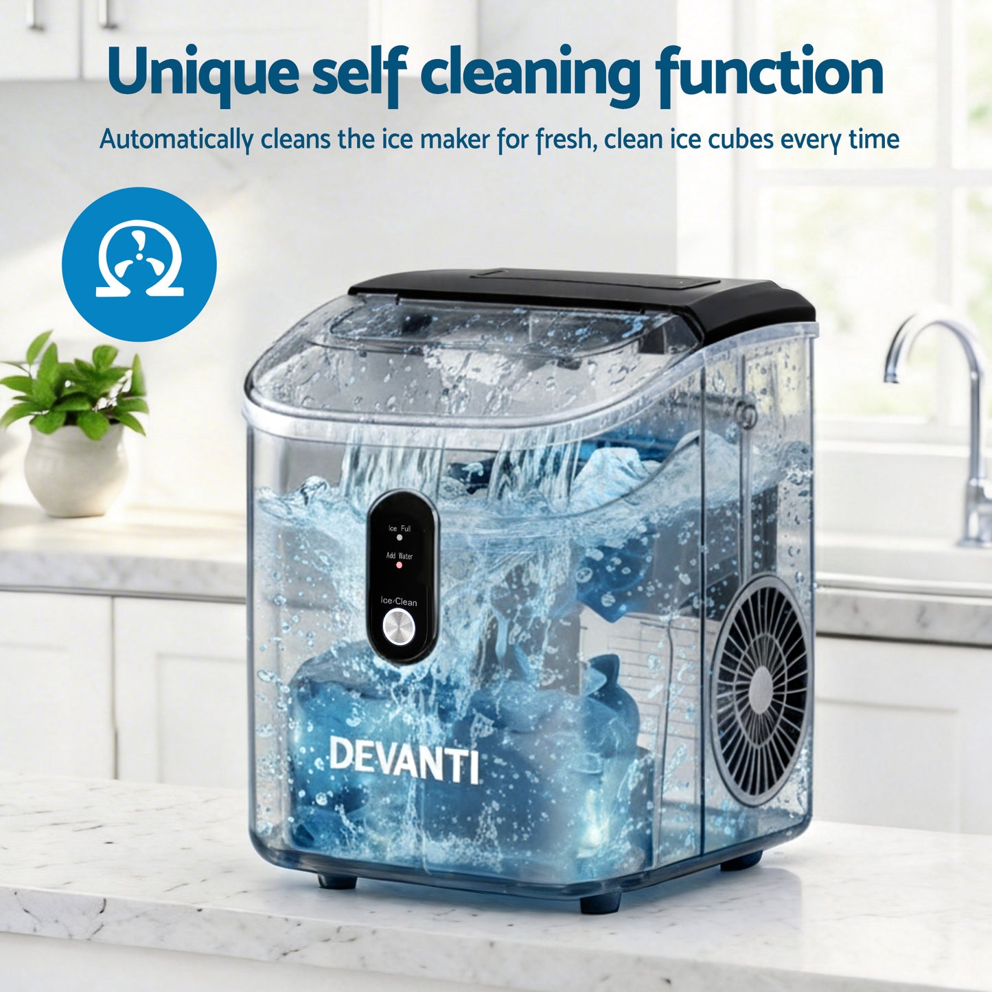 Devanti Nugget Ice Maker – 15kg Daily Capacity, Compact Black Design