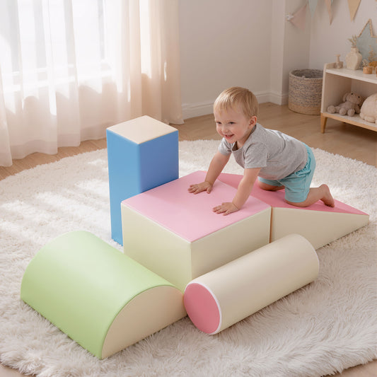 Kids Foam Climbing Blocks Playset – 5-Piece Soft Indoor Toy with Slide