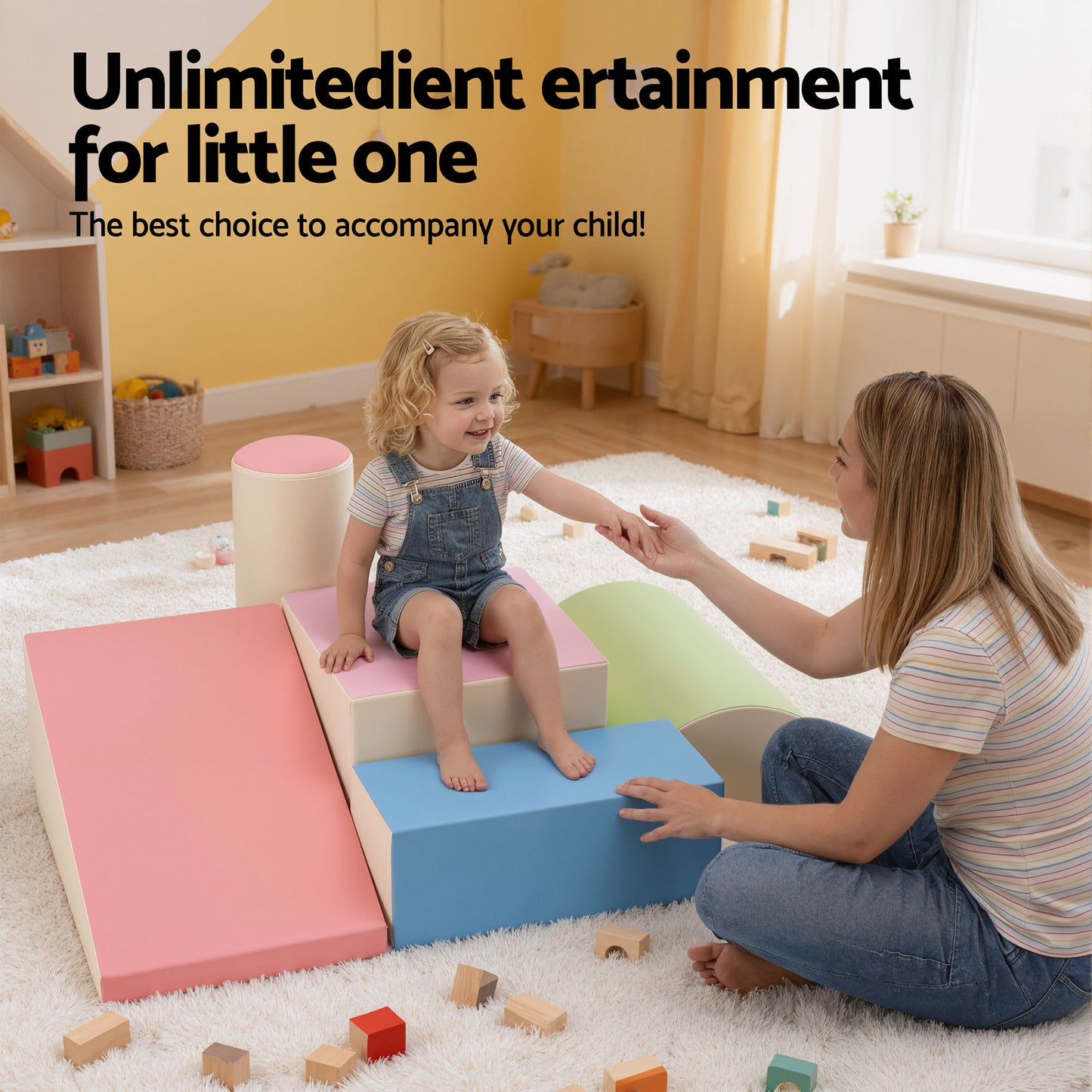 Kids Foam Climbing Blocks Playset – 5-Piece Soft Indoor Toy with Slide