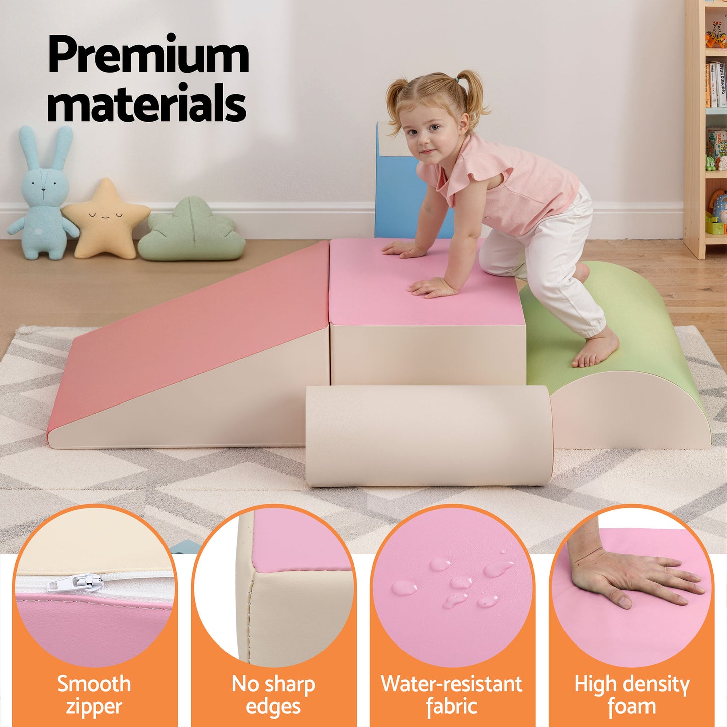 Kids Foam Climbing Blocks Playset – 5-Piece Soft Indoor Toy with Slide