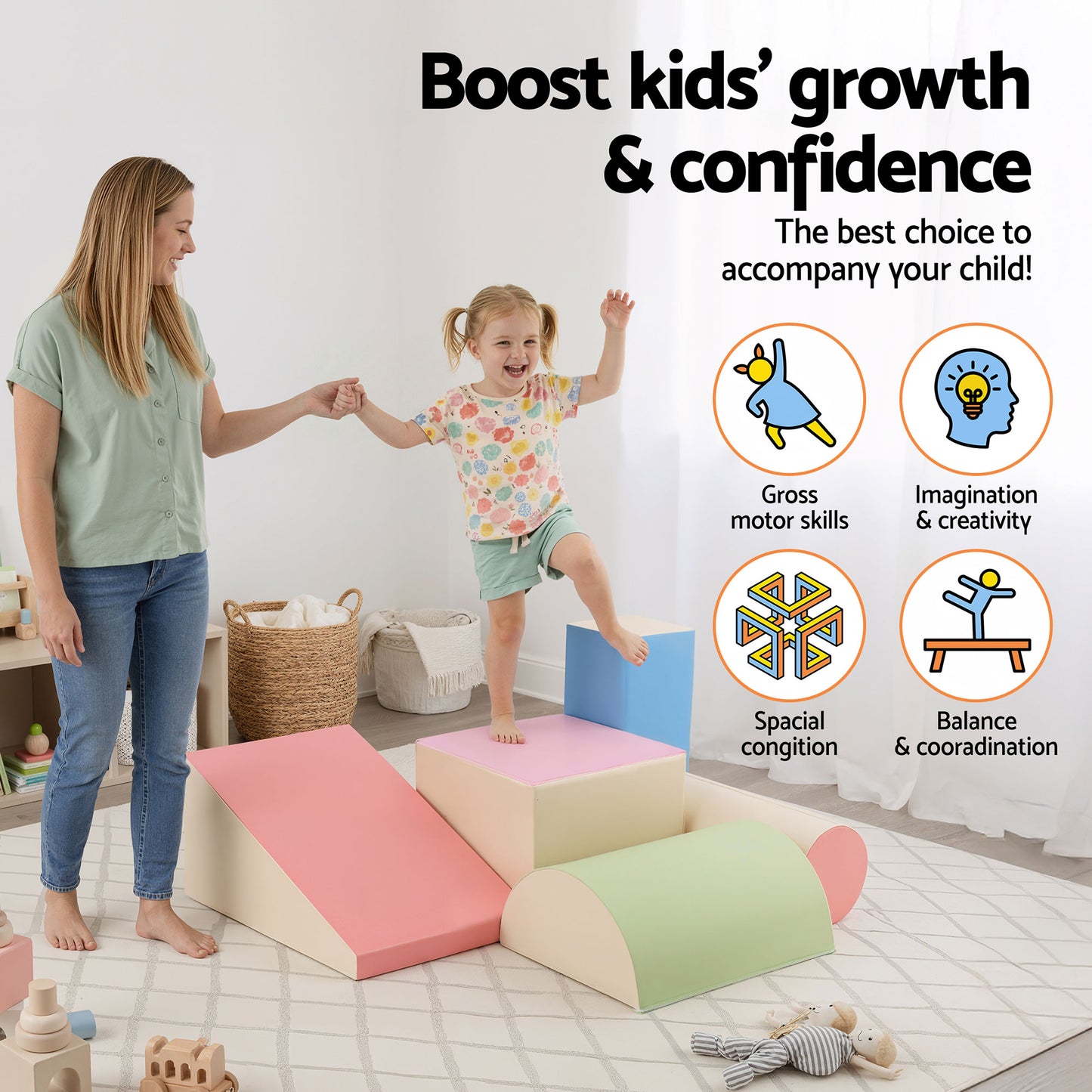 Kids Foam Climbing Blocks Playset – 5-Piece Soft Indoor Toy with Slide