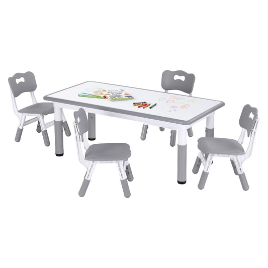 Kids Table and 4 Chairs Set – Height Adjustable with Graffiti Desktop, Grey