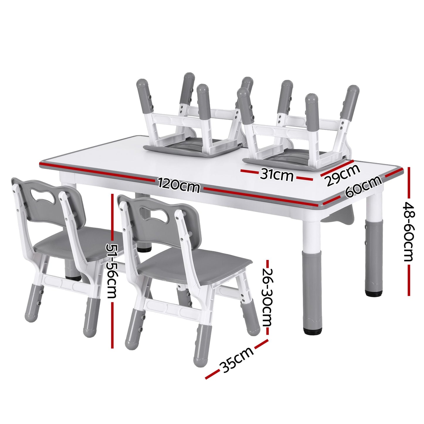 Kids Table and 4 Chairs Set – Height Adjustable with Graffiti Desktop, Grey