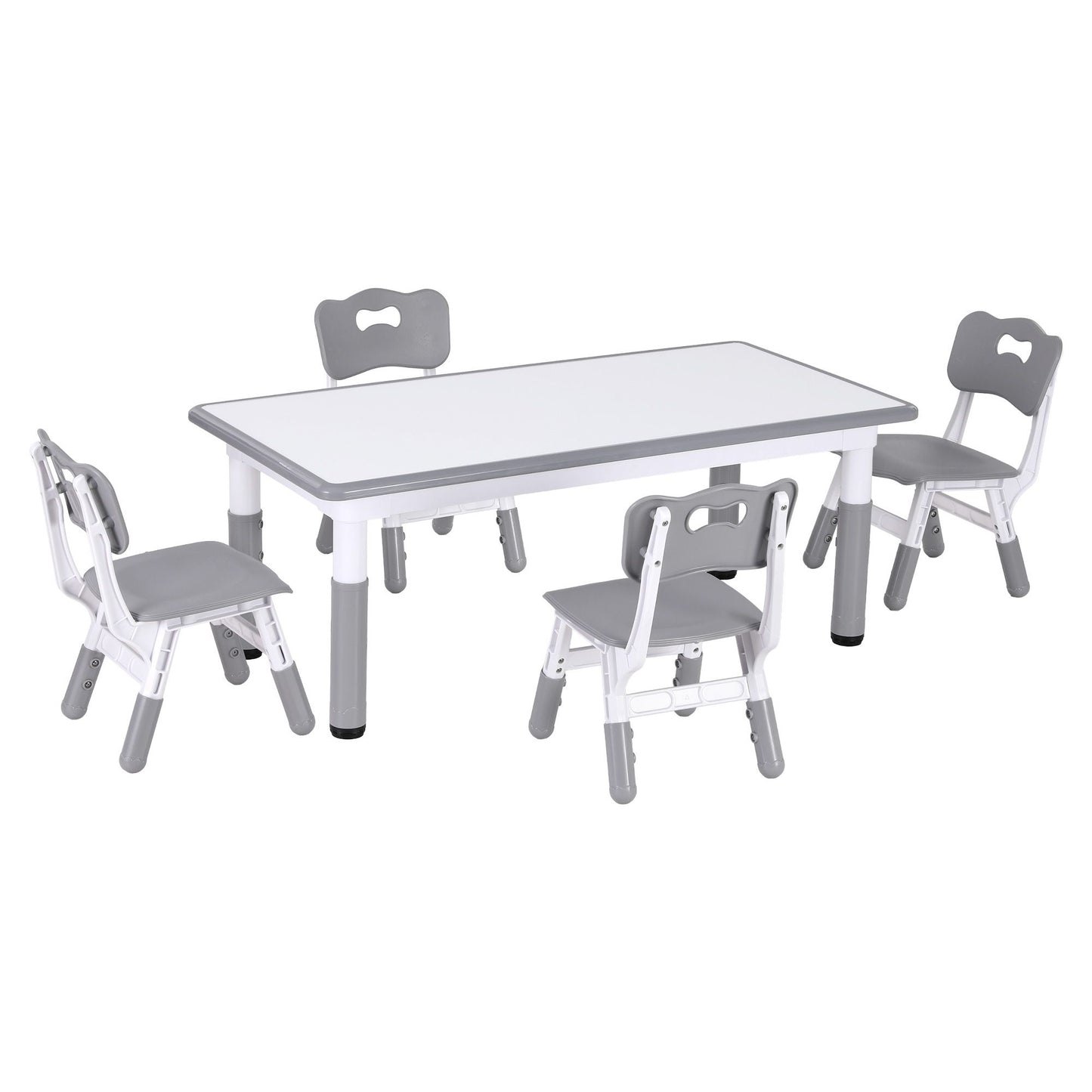 Kids Table and 4 Chairs Set – Height Adjustable with Graffiti Desktop, Grey