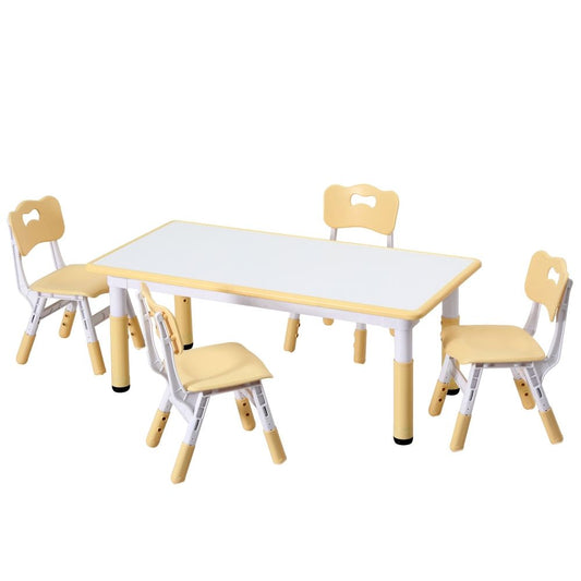 Kids Table and 4 Chairs Set – Height Adjustable with Graffiti Desktop, Yellow