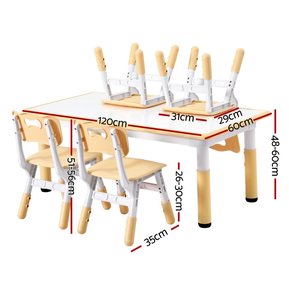 Kids Table and 4 Chairs Set – Height Adjustable with Graffiti Desktop, Yellow