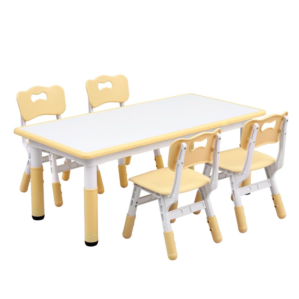 Kids Table and 4 Chairs Set – Height Adjustable with Graffiti Desktop, Yellow