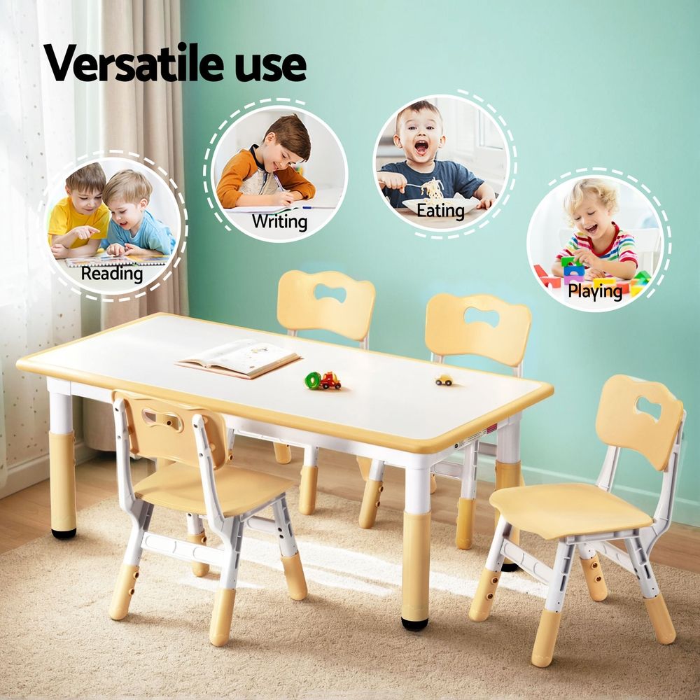 Kids Table and 4 Chairs Set – Height Adjustable with Graffiti Desktop, Yellow