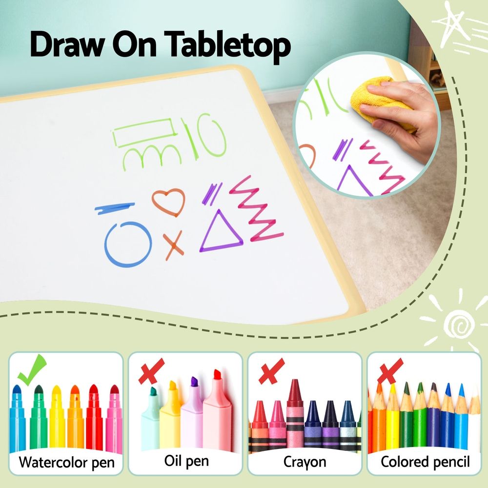 Kids Table and 4 Chairs Set – Height Adjustable with Graffiti Desktop, Yellow