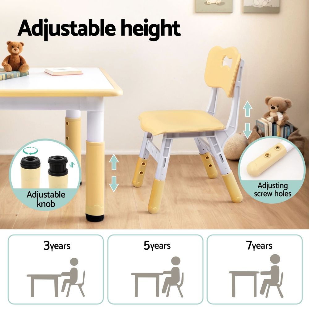 Kids Table and 4 Chairs Set – Height Adjustable with Graffiti Desktop, Yellow