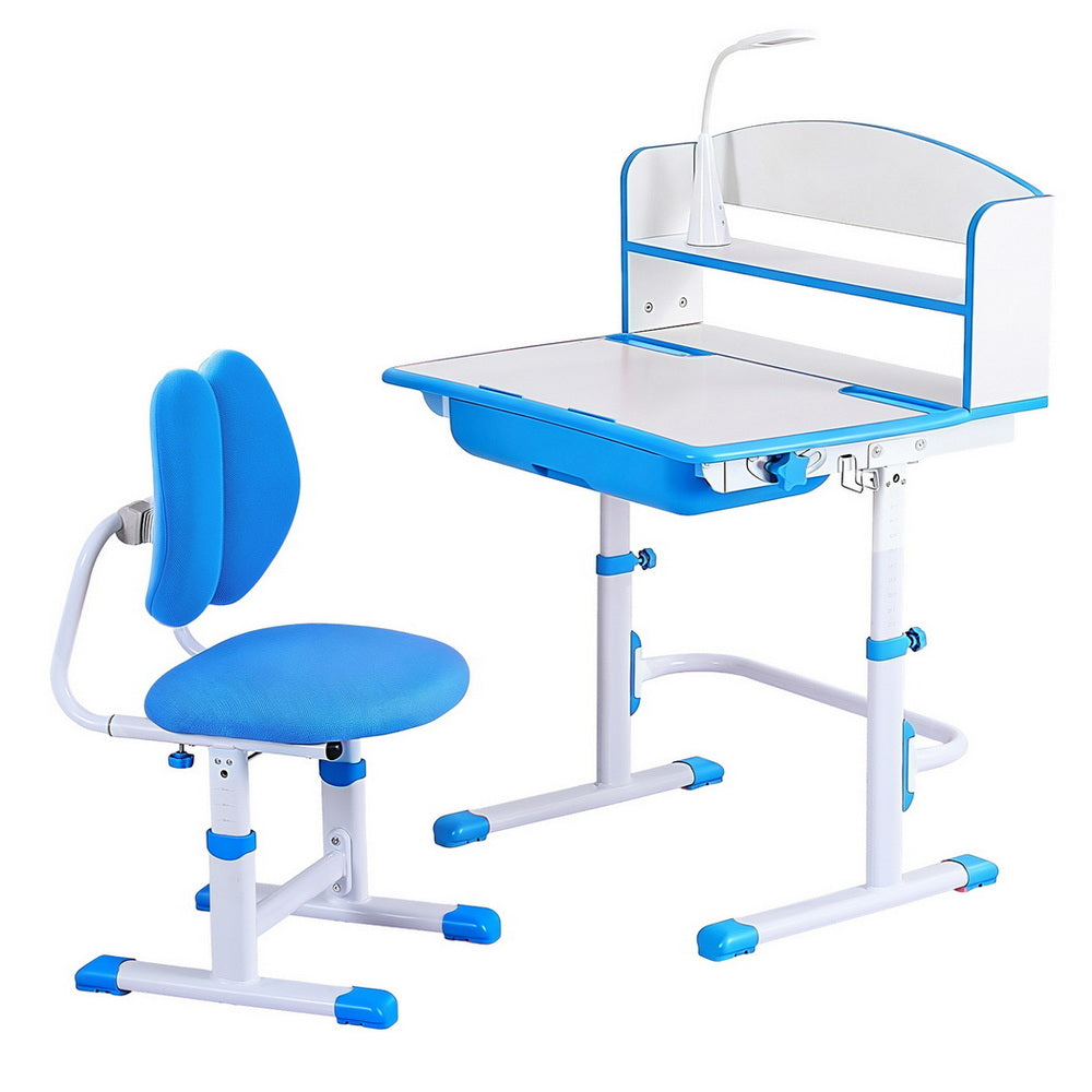 Kids Adjustable Study Desk and Ergonomic Chair Set with LED Lamp – Blue