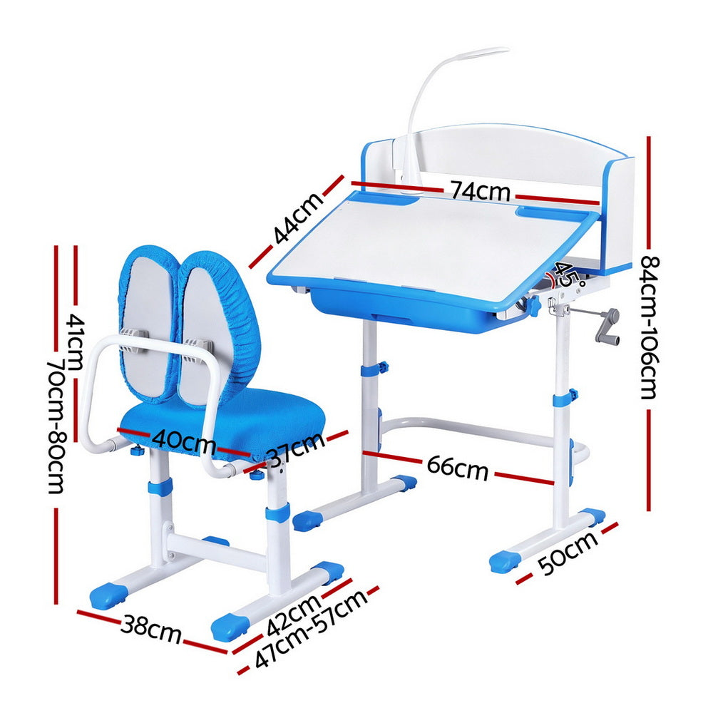 Kids Adjustable Study Desk and Ergonomic Chair Set with LED Lamp – Blue