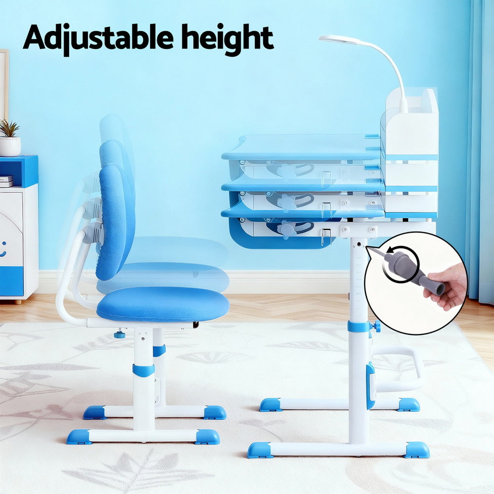 Kids Adjustable Study Desk and Ergonomic Chair Set with LED Lamp – Blue