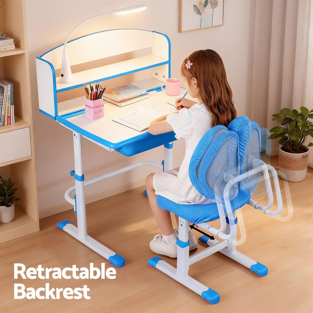 Kids Adjustable Study Desk and Ergonomic Chair Set with LED Lamp – Blue