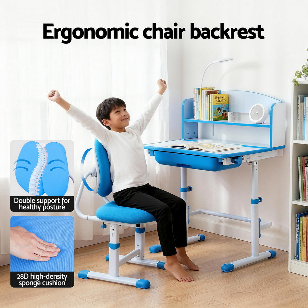 Kids Adjustable Study Desk and Ergonomic Chair Set with LED Lamp – Blue