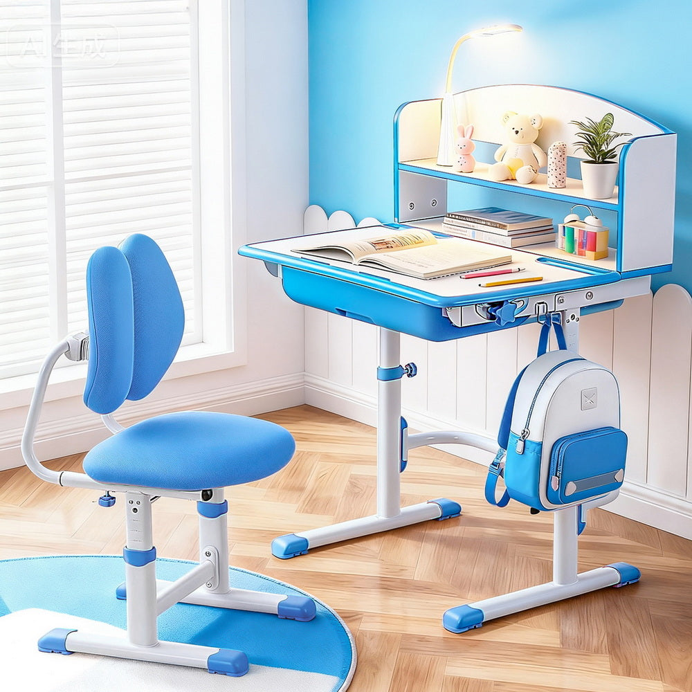 Kids Adjustable Study Desk and Ergonomic Chair Set with LED Lamp – Blue