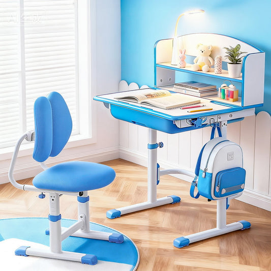 Kids Adjustable Study Desk and Ergonomic Chair Set with LED Lamp – Blue