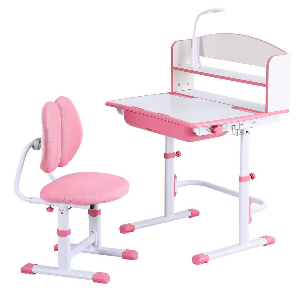 Kids Adjustable Ergonomic Study Desk and Chair Set with LED Lamp – Pink