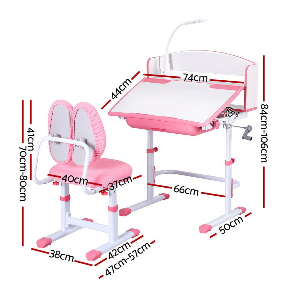 Kids Adjustable Ergonomic Study Desk and Chair Set with LED Lamp – Pink