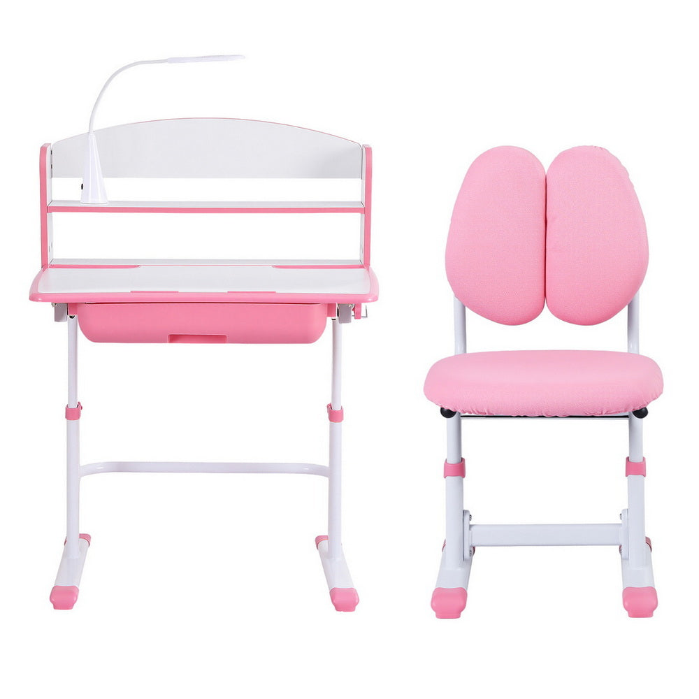 Kids Adjustable Ergonomic Study Desk and Chair Set with LED Lamp – Pink