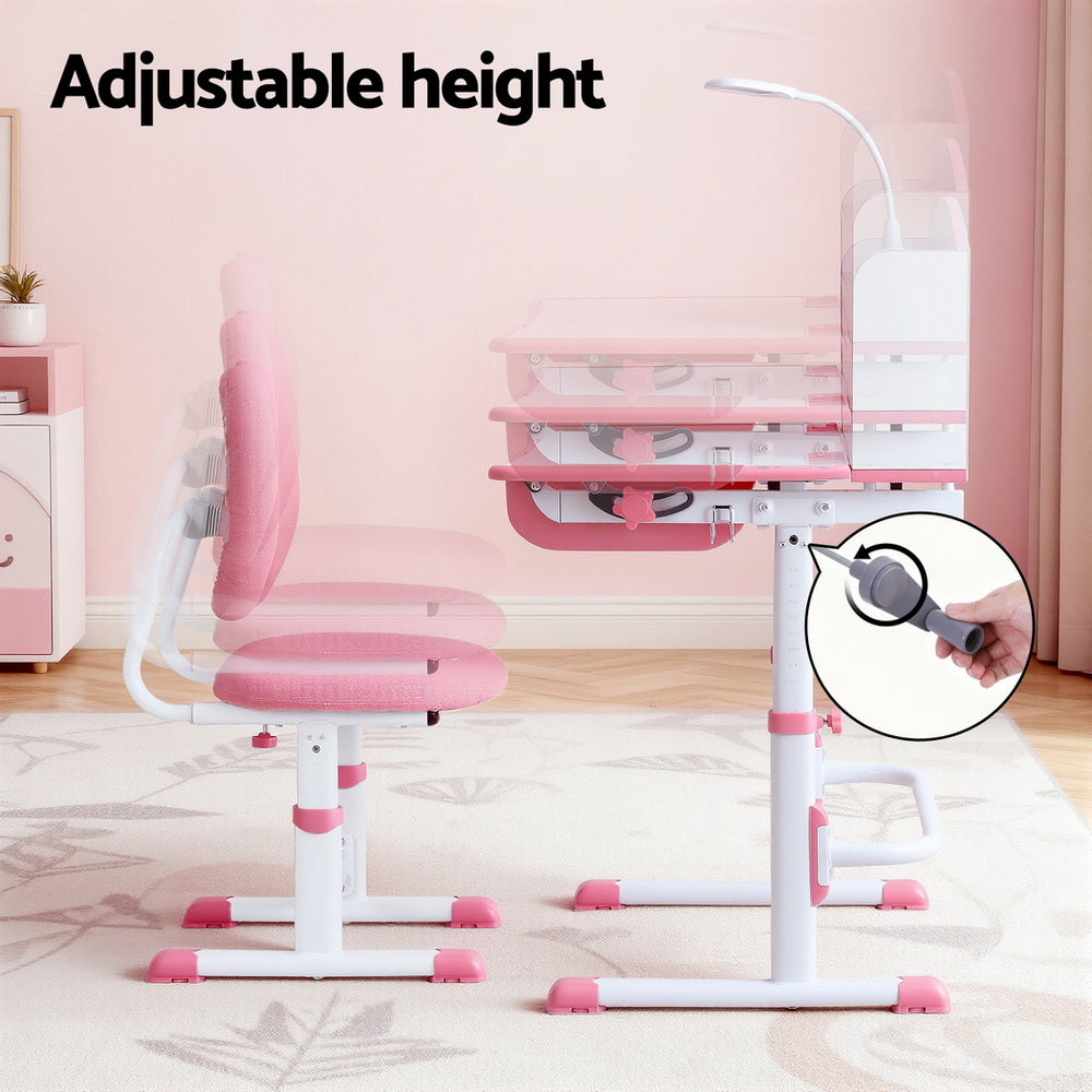 Kids Adjustable Ergonomic Study Desk and Chair Set with LED Lamp – Pink